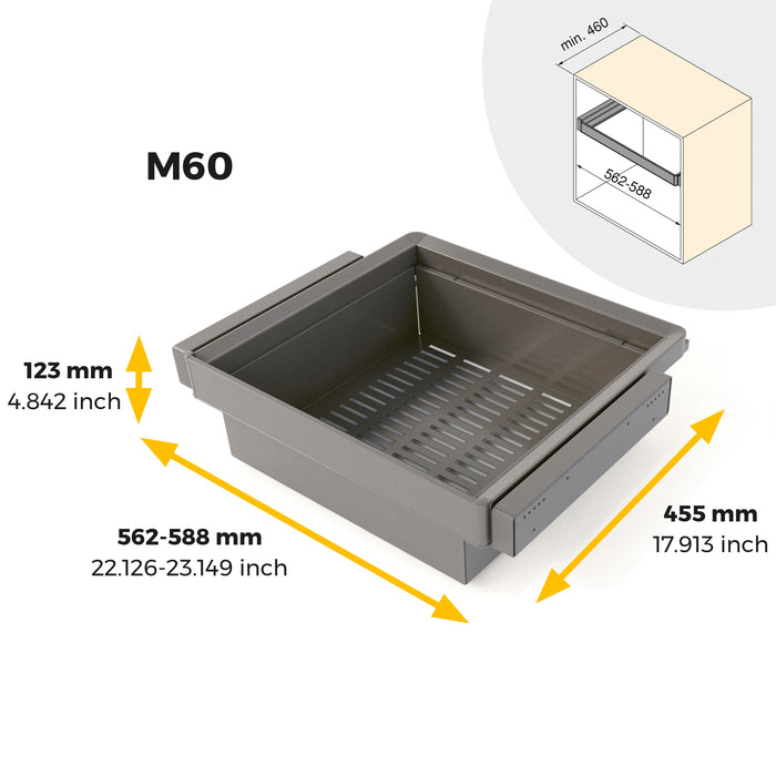 Emuca NEU | Satz aus Metallkasten und ahmen für Schrank Quartz, mit Soft-Close- und Vollauszugsschienen, Modul 60cm, Titanium