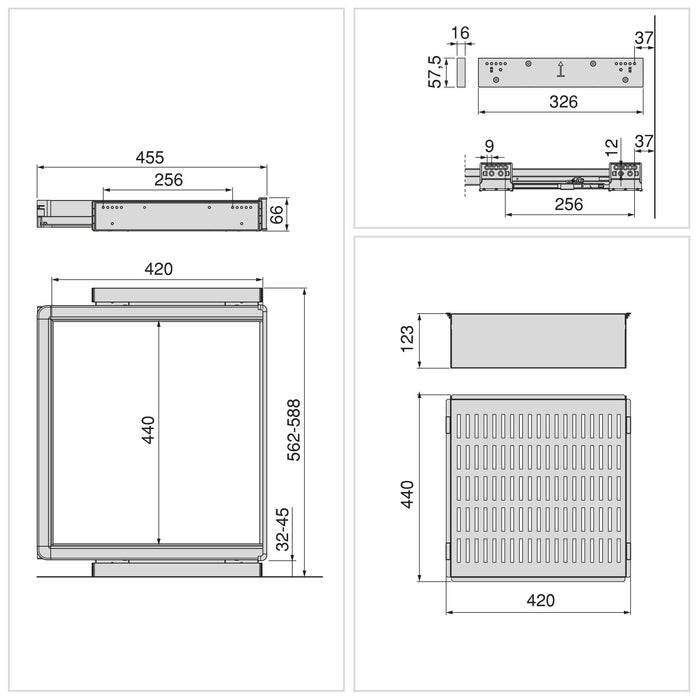 Satz aus Metallkasten und ahmen für Schrank Quartz, mit Soft-Close- und Vollauszugsschienen, Modul 60cm, Titanium