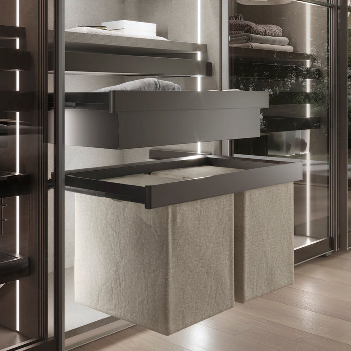 Emuca NEU | Wäschekorb für Schränke und Kommoden Quartz, 418x320x400mm, Stahl und Stoff, Titanium