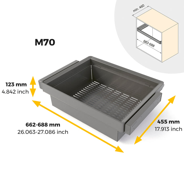 Emuca NEU | Satz aus Metallkasten und ahmen für Schrank Quartz, mit Soft-Close- und Vollauszugsschienen, Modul 70cm, Titanium