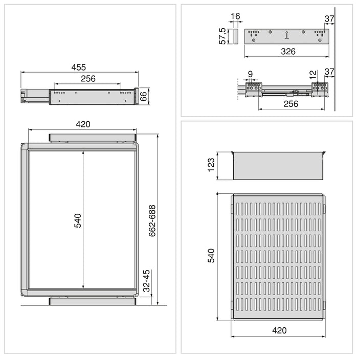 Emuca NEU | Satz aus Metallkasten und ahmen für Schrank Quartz, mit Soft-Close- und Vollauszugsschienen, Modul 70cm, Titanium