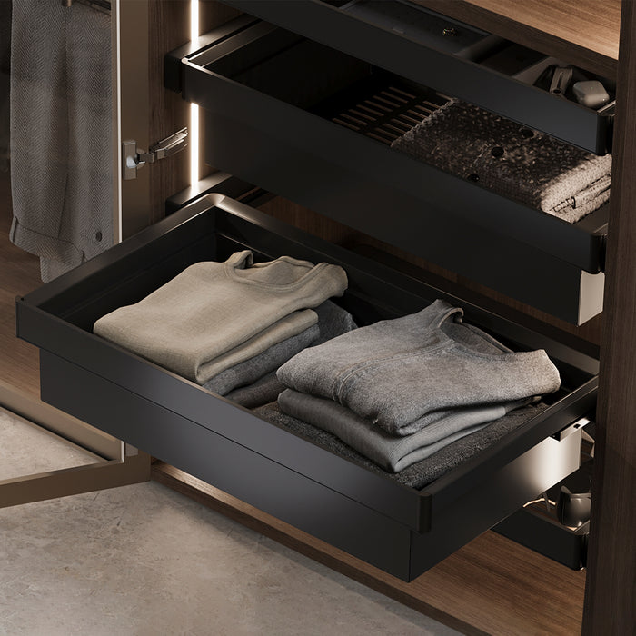 Emuca NEU | Satz aus Metallkasten und ahmen für Schrank Quartz, mit Soft-Close- und Vollauszugsschienen, Modul 70cm, Titanium