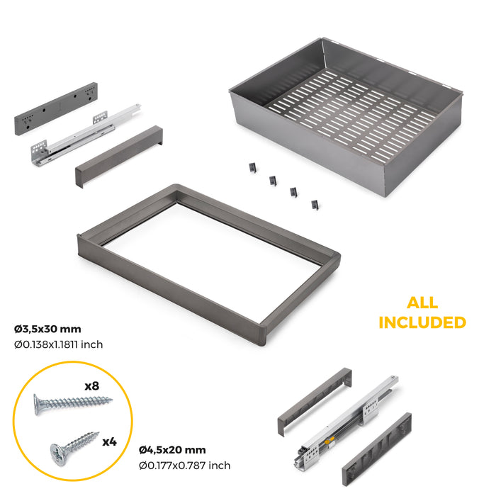 Emuca NEU | Satz aus Metallkasten und ahmen für Schrank Quartz, mit Soft-Close- und Vollauszugsschienen, Modul 70cm, Titanium