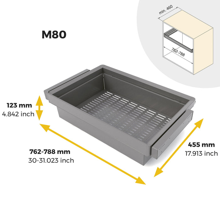 Satz aus Metallkasten und ahmen für Schrank Quartz, mit Soft-Close- und Vollauszugsschienen, Modul 80cm, Titanium