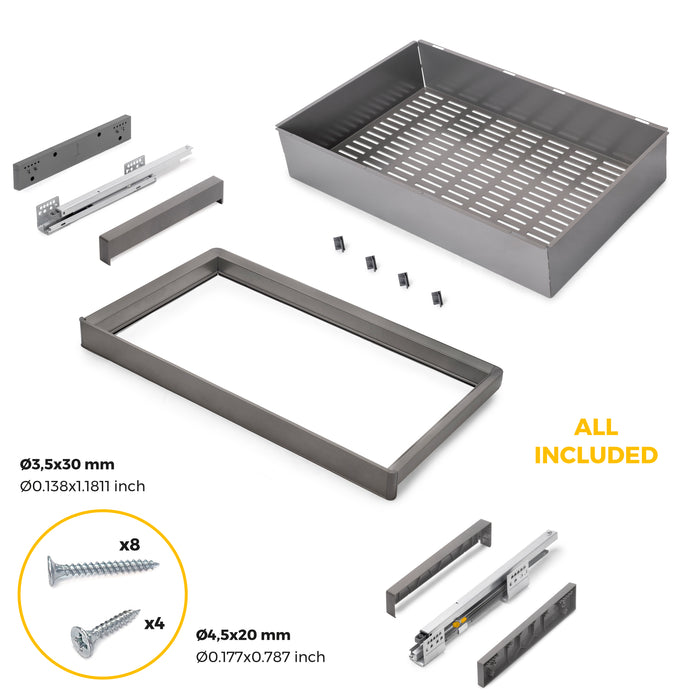 Emuca NEU | Satz aus Metallkasten und ahmen für Schrank Quartz, mit Soft-Close- und Vollauszugsschienen, Modul 80cm, Titanium