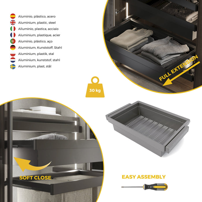 Satz aus Metallkasten und ahmen für Schrank Quartz, mit Soft-Close- und Vollauszugsschienen, Modul 80cm, Titanium