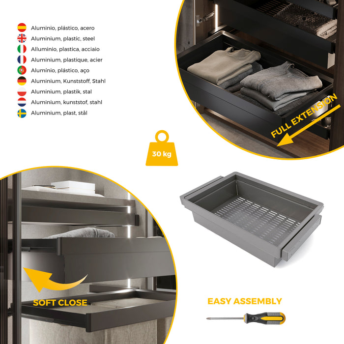 Emuca NEU | Satz aus Metallkasten und ahmen für Schrank Quartz, mit Soft-Close- und Vollauszugsschienen, Modul 80cm, Titanium