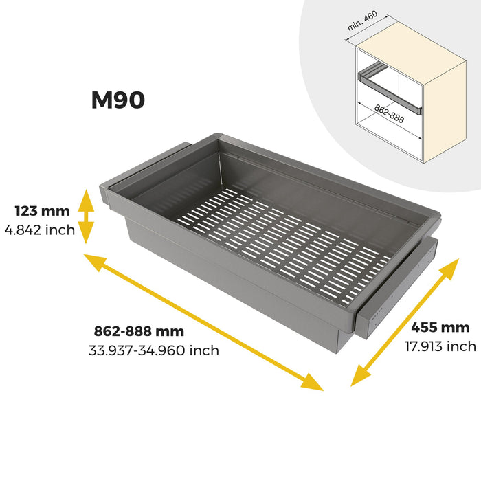 Satz aus Metallkasten und ahmen für Schrank Quartz, mit Soft-Close- und Vollauszugsschienen, Modul 90cm, Titanium