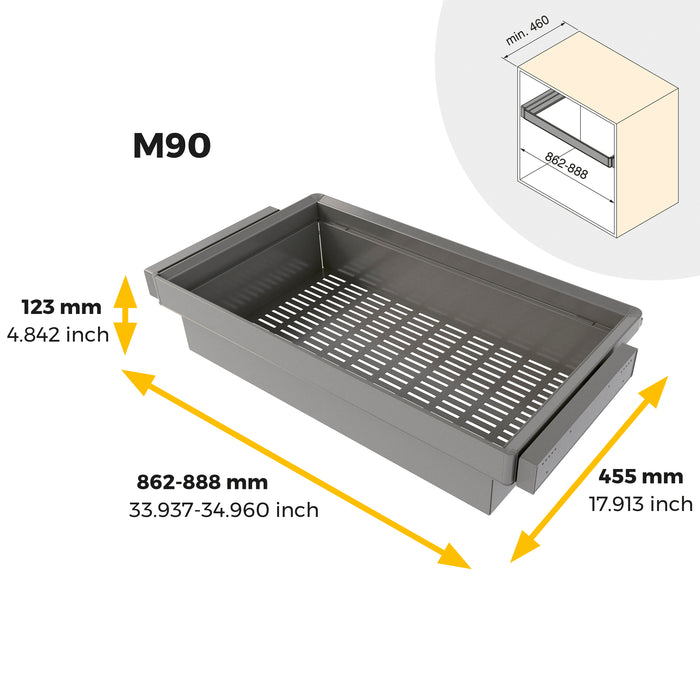 Emuca NEU | Satz aus Metallkasten und ahmen für Schrank Quartz, mit Soft-Close- und Vollauszugsschienen, Modul 90cm, Titanium