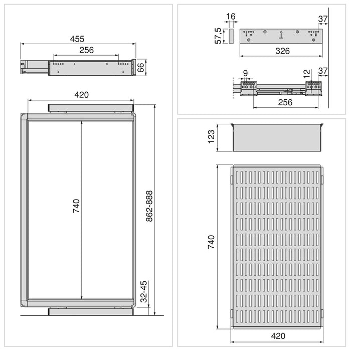 Satz aus Metallkasten und ahmen für Schrank Quartz, mit Soft-Close- und Vollauszugsschienen, Modul 90cm, Titanium