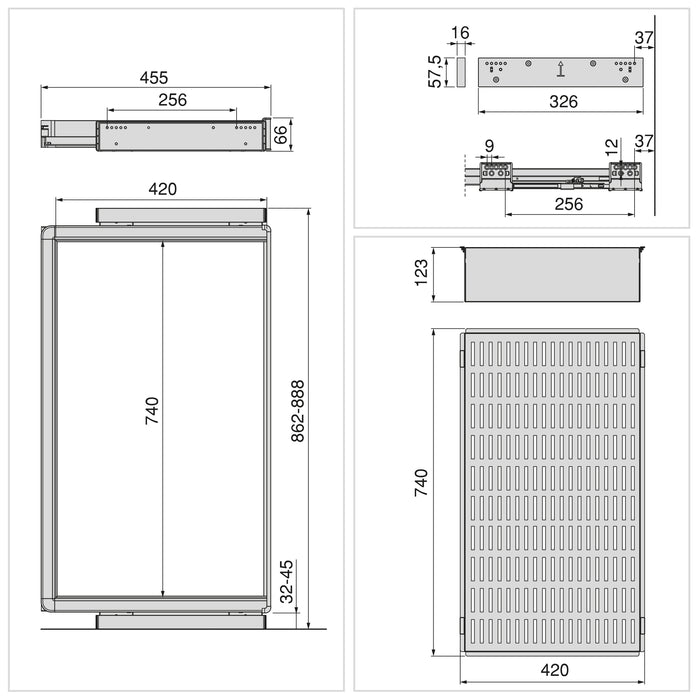 Emuca NEU | Satz aus Metallkasten und ahmen für Schrank Quartz, mit Soft-Close- und Vollauszugsschienen, Modul 90cm, Titanium