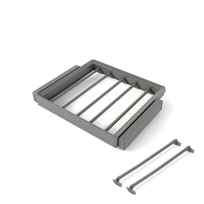 Emuca NEU | Satz aus 7-Stangen-Hosenhalter und ahmen für Schrank Quartz, mit Soft-Close- und Vollauszugsschienen, Modul 60 cm, Titan-Oberfläche