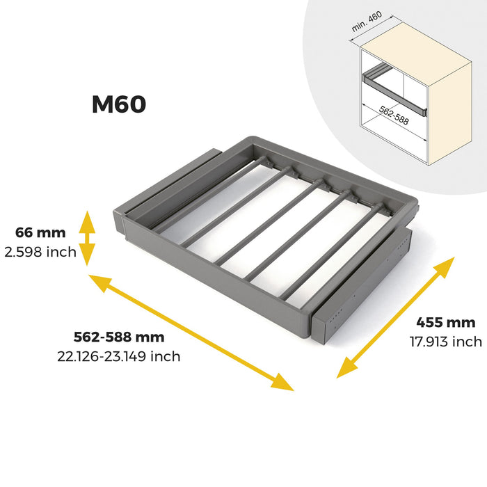 Satz aus 7-Stangen-Hosenhalter und ahmen für Schrank Quartz, mit Soft-Close- und Vollauszugsschienen, Modul 60 cm, Titan-Oberfläche