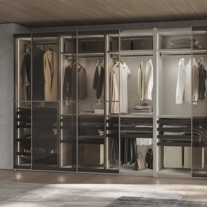 Satz aus 7-Stangen-Hosenhalter und ahmen für Schrank Quartz, mit Soft-Close- und Vollauszugsschienen, Modul 90 cm, Titan-Oberfläche