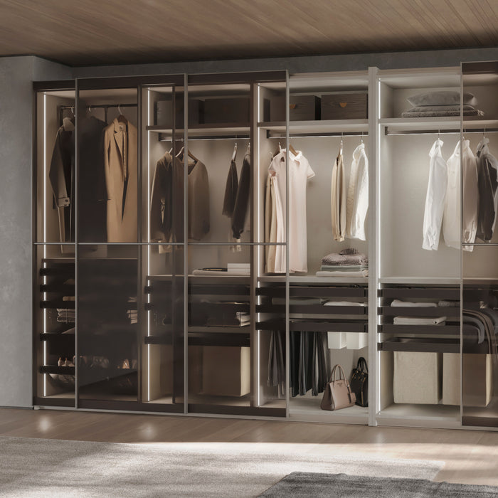 Emuca NEU | Satz aus 7-Stangen-Hosenhalter und ahmen für Schrank Quartz, mit Soft-Close- und Vollauszugsschienen, Modul 80 cm, Titan-Oberfläche