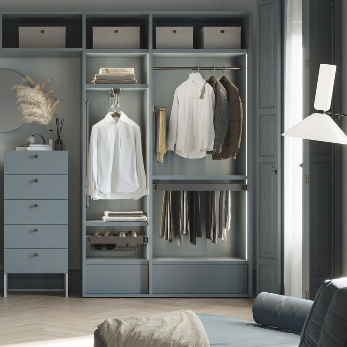 Satz aus 7-Stangen-Hosenhalter und ahmen für Schrank Quartz, mit Soft-Close- und Vollauszugsschienen, Modul 70 cm, Titan-Oberfläche