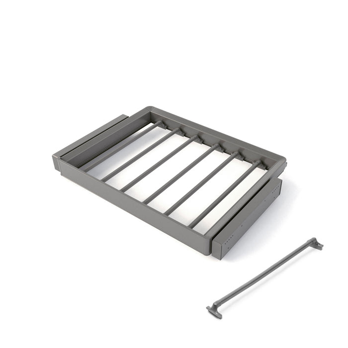 Emuca NEU | Satz aus 7-Stangen-Hosenhalter und ahmen für Schrank Quartz, mit Soft-Close- und Vollauszugsschienen, Modul 70 cm, Titan-Oberfläche