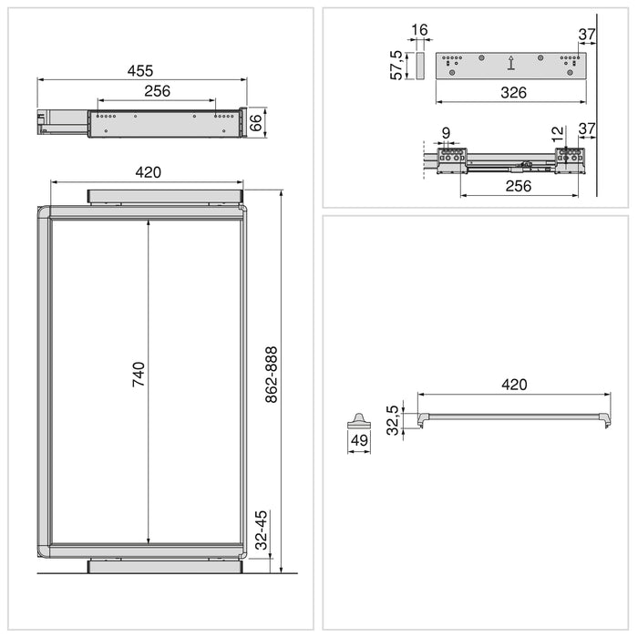 Emuca NEU | Satz aus 7-Stangen-Hosenhalter und ahmen für Schrank Quartz, mit Soft-Close- und Vollauszugsschienen, Modul 90 cm, Titan-Oberfläche