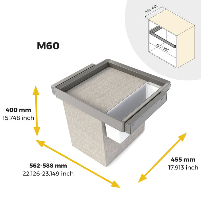 Satz aus Hilfstablett, Wäschekorb und ahmen für Schrank Quartz, mit Soft-Close- und Vollauszugsschienen, Modul 60 cm, Titan-Oberfläche