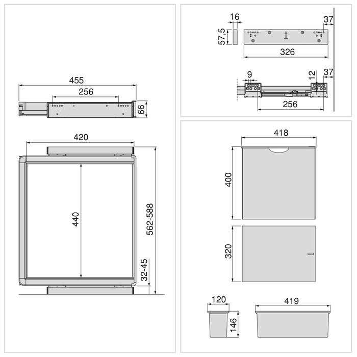 Emuca NEU | Satz aus Hilfstablett, Wäschekorb und ahmen für Schrank Quartz, mit Soft-Close- und Vollauszugsschienen, Modul 60 cm, Titan-Oberfläche