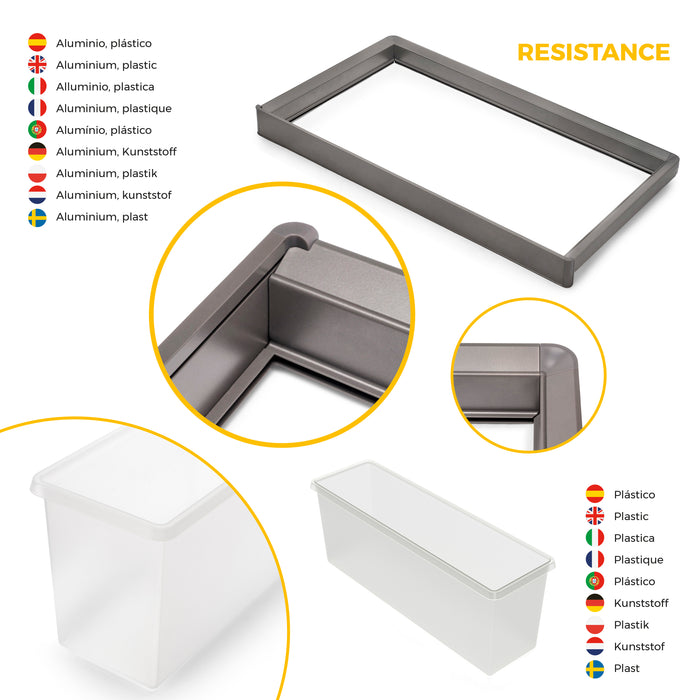 Emuca NEU | Satz aus Hilfstablett, Wäschekorb und ahmen für Schrank Quartz, mit Soft-Close- und Vollauszugsschienen, Modul 60 cm, Titan-Oberfläche