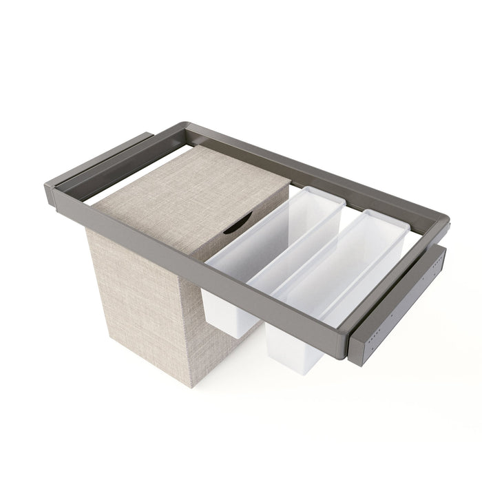 Satz aus 2 Hilfstablett, 1 Wäschekorb und ahmen für Schrank Quartz, mit Soft-Close- und Vollauszugsschienen, Modul 90 cm, Titan-Oberfläche