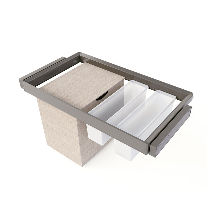 Emuca NEU | Satz aus 2 Hilfstablett, 1 Wäschekorb und ahmen für Schrank Quartz, mit Soft-Close- und Vollauszugsschienen, Modul 90 cm, Titan-Oberfläche