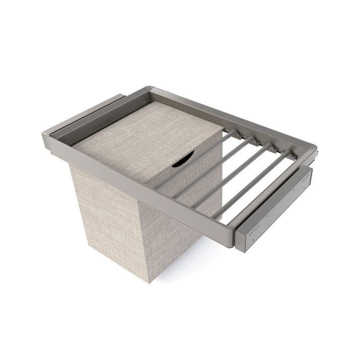 Emuca NEU | Satz aus 7-Stangen-Hosenhalter, Wäschekorb und ahmen für Schrank Quartz, mit Soft-Close- und Vollauszugsschienen, Modul 80 cm, Titan-Oberfläche