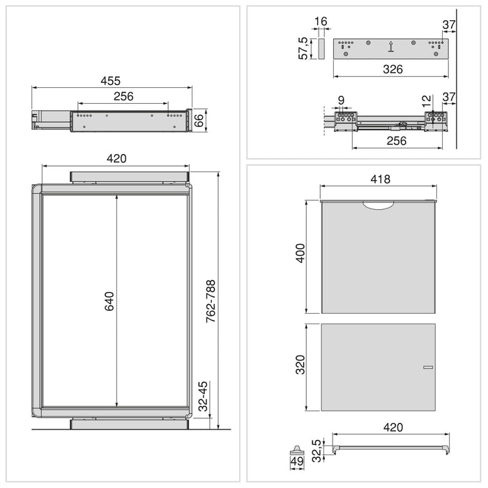 Satz aus 7-Stangen-Hosenhalter, Wäschekorb und ahmen für Schrank Quartz, mit Soft-Close- und Vollauszugsschienen, Modul 80 cm, Titan-Oberfläche