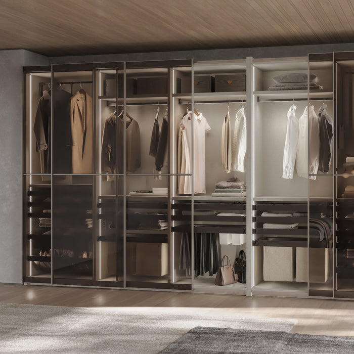 Satz aus 7-Stangen-Hosenhalter, Wäschekorb und ahmen für Schrank Quartz, mit Soft-Close- und Vollauszugsschienen, Modul 90 cm, Titan-Oberfläche