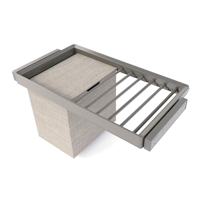 Emuca NEU | Satz aus 7-Stangen-Hosenhalter, Wäschekorb und ahmen für Schrank Quartz, mit Soft-Close- und Vollauszugsschienen, Modul 90 cm, Titan-Oberfläche