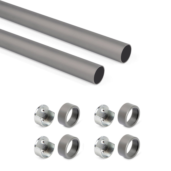 Emuca NEU | Satz von 2 runde Korpusschienen D.28mm Länge 0,75m mit Halterungen, Aluminium und Zamak, Titanium