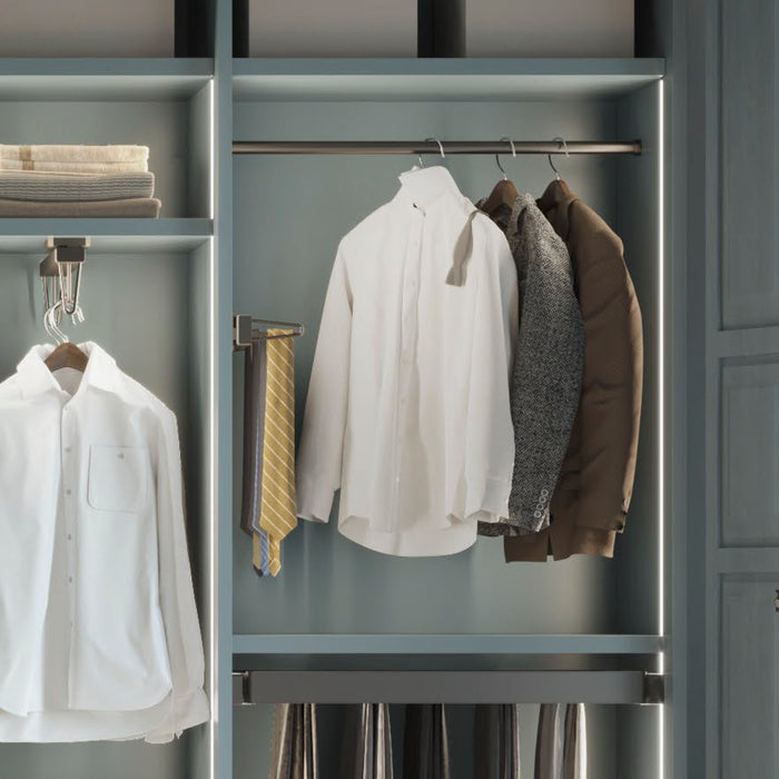 Emuca NEU | Satz von 2 runde Korpusschienen D.28mm Länge 1,15m mit Halterungen, Aluminium und Zamak, Titanium