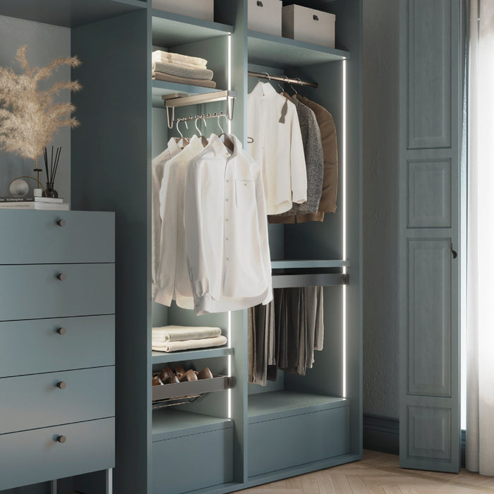 Emuca NEU | Satz von 2 runde Korpusschienen D.28mm Länge 1,15m mit Halterungen, Aluminium und Zamak, Titanium