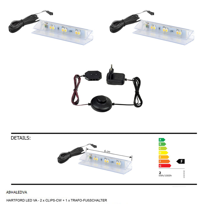 Hometrend | Hometrend | HARTFORD LED VA-2xCLIPS-CW+1xTRAFO-FUßSCHALTER