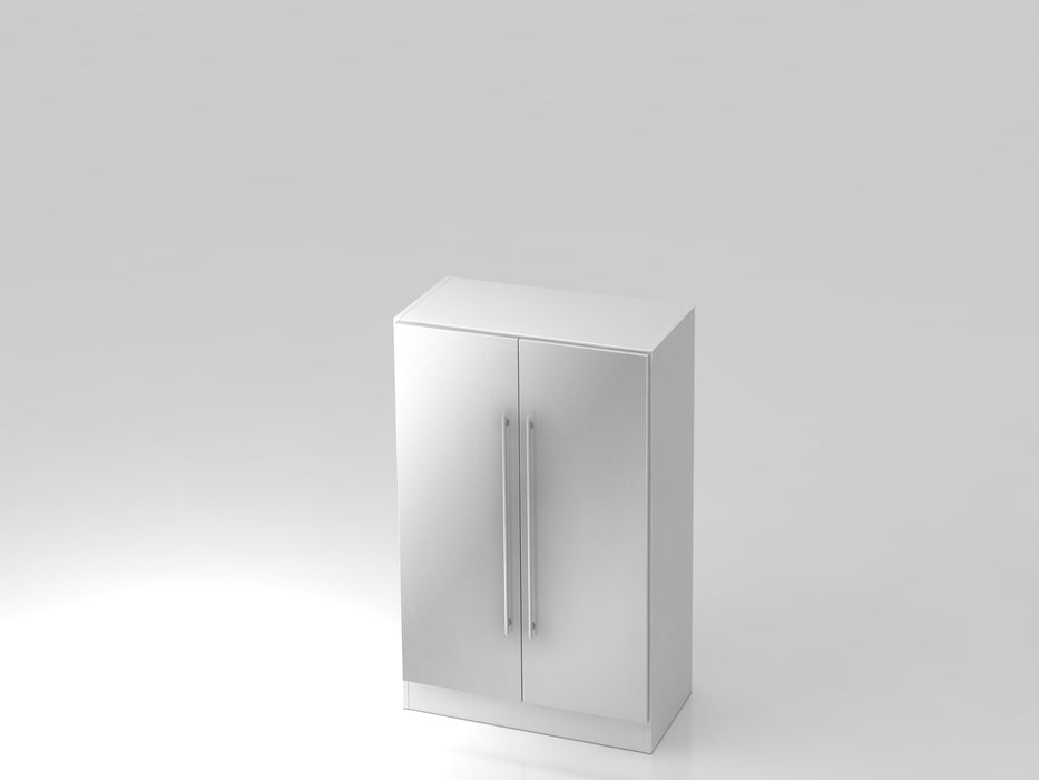 Hammerbacher | Schrank 3OH mit Sockelbl. RE Weiß / Silber