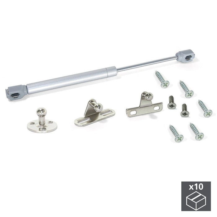 Kit von 10 Kolben H Klapptür, 8kg, 80mm Lauf, Halterungen, Stahl Kunststoff, Metallic Grau