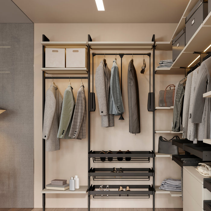 Emuca Satz von 3 Zero Rahmen Beschlägen Profilen Boden- Wandmontage rechteckiger Nivellierung, Aluminium Zamak, Schwarz strukturiert