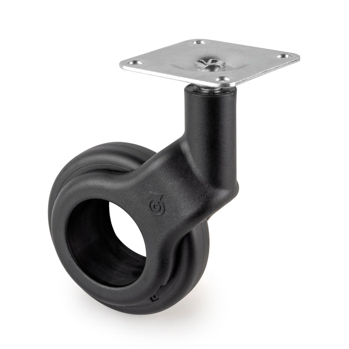 Emuca | Lot von 4 Rollen Hole 2 Montageplatte, Durchmesser 60mm, Stahl Kunststoff, Schwarz lackiert