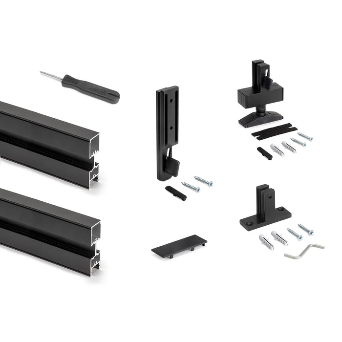 Emuca Satz von 2 Zero Rahmen Beschlägen Profilen Boden- Wandmontage, Aluminium Zamak, Schwarz strukturiert