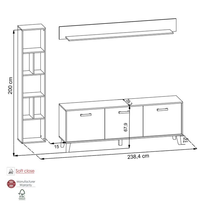 Hometrend | ARTONA VB Wohnkombination | 3-teilig | Dekor Artisan Eiche / Schwarz