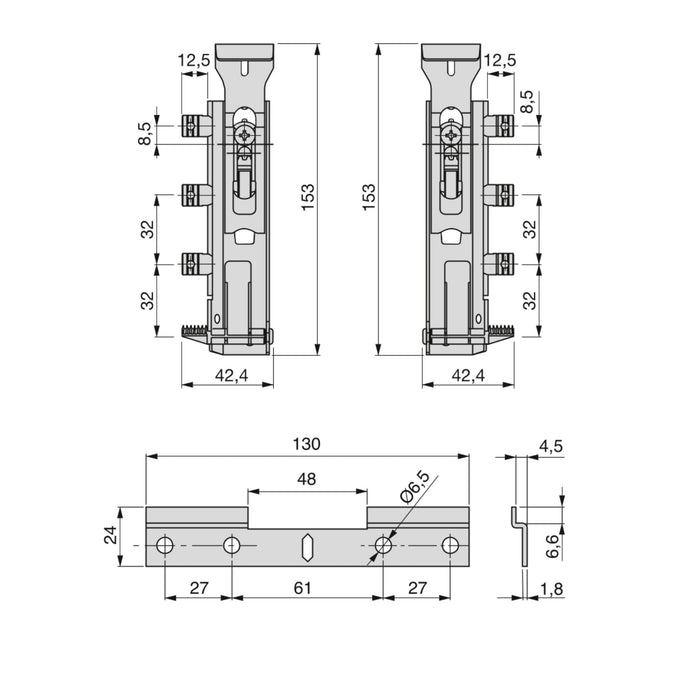 Satz von 5 set aus Levelup1 Verdeckte Haken Oberschränke Platte, Stahl, Verzinkt