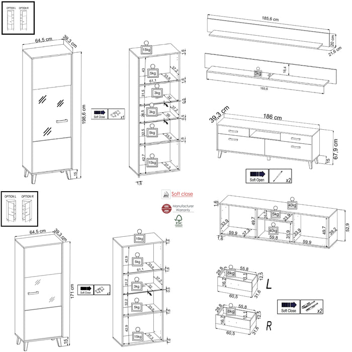 Hometrend | ARTONA VC Wohnkombination | 4-teilig | Dekor Artisan Eiche / Schwarz