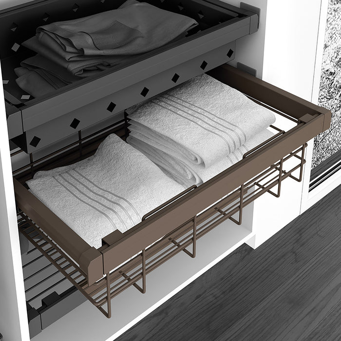 Set aus Drahtkorb Schieberahmen Mokkaschränke, sanftes Schliessen, verstellbar, 800mm Modul, Stahl Aluminium, Farbe moka