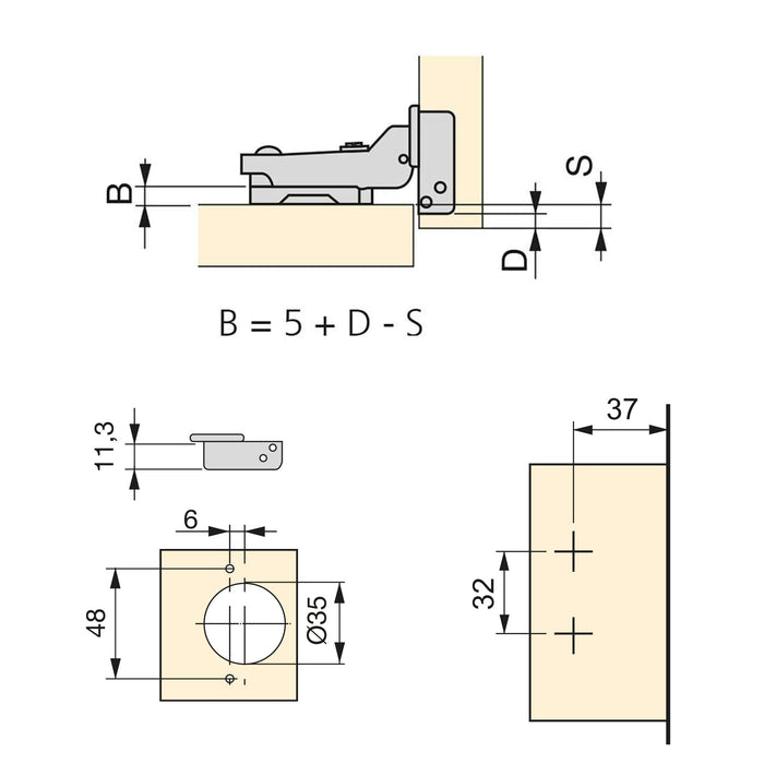 Emuca | Kit von 20 Topfscharniere X91 telanschlag Schließautomatik Kreuzmontageplatten zum Schrauben, H 0, Stahl, Titan-Ausführung