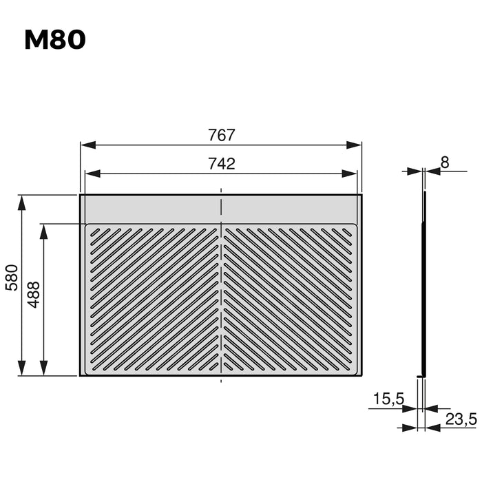 Schutz Böden von Küchenmöbeln Modell Sink, M80, 767x580mm, Brettstärke 16mm, schneidbar, Kunststoff, Anthrazitgrau