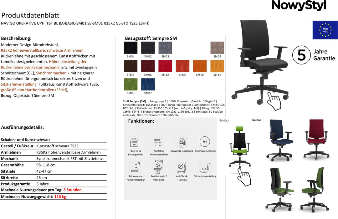 Nowy Styl Navigo | Drehstuhl Bürostuhl Schreibtischstuhl Bürosessel | 12 Farben