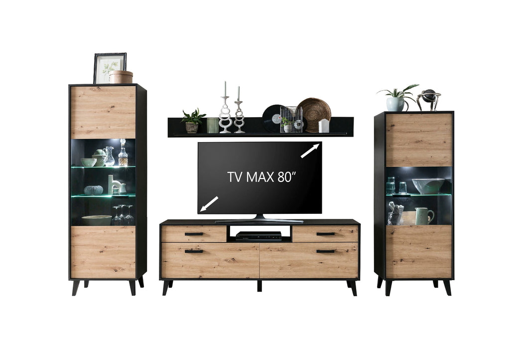 Hometrend | ARTONA VC Wohnkombination | 4-teilig | Dekor Artisan Eiche / Schwarz