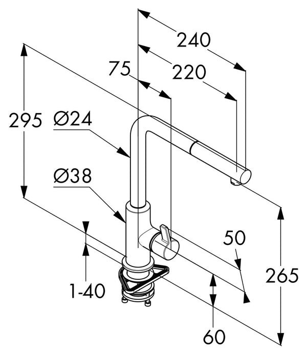 Naber | L-INE XS 3 | Einhebelmischer | chrom | Hochdruck