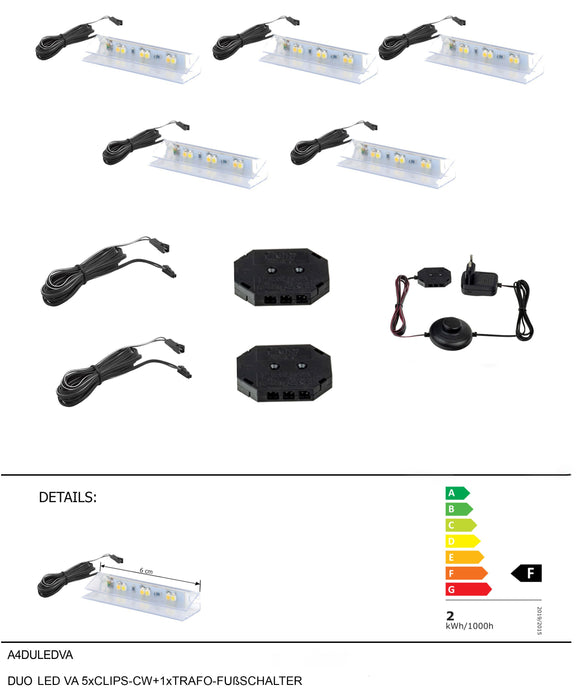 Hometrend | DUO LED VA 5xCLIPS-CW+1xTRAFO-FUßSCHALTER